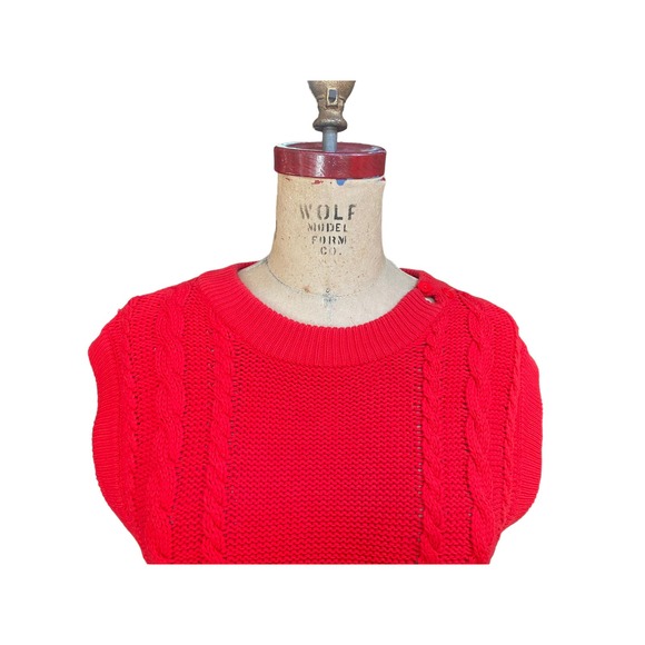 Liz Claiborne Womens Sweater Cable Knit Button Detail Cap Sleeve Crew Red Small - Picture 2 of 9